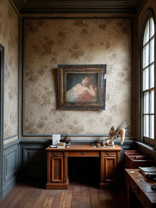 Original watercolor painting of a reclining nude woman signed Krümmer, framed artwork measuring 20.5 × 22 cm.