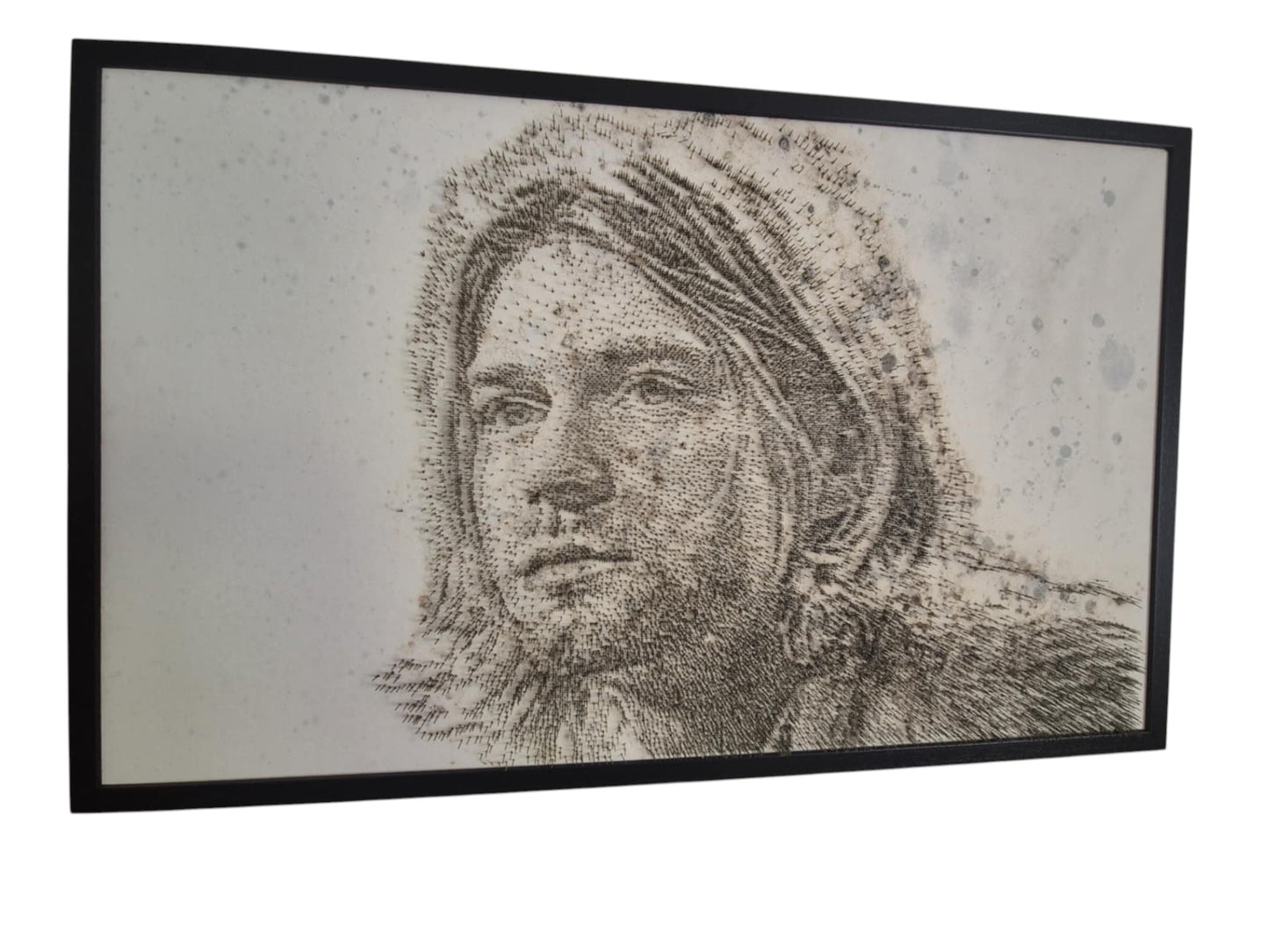 Contemporary portrait of Kurt Cobain in metallic pins by George Wolberg