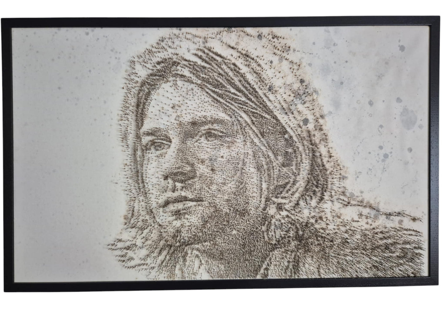 Contemporary portrait of Kurt Cobain in metallic pins by George Wolberg