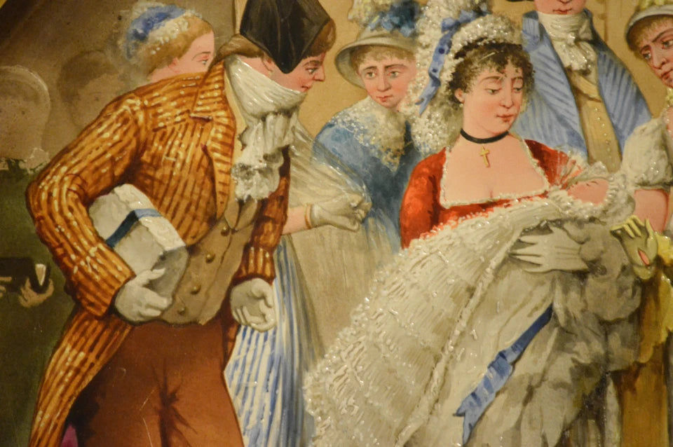 Antique French Creil et Montereau Plaque | Large Hand-Painted Christening Scene, c.1880