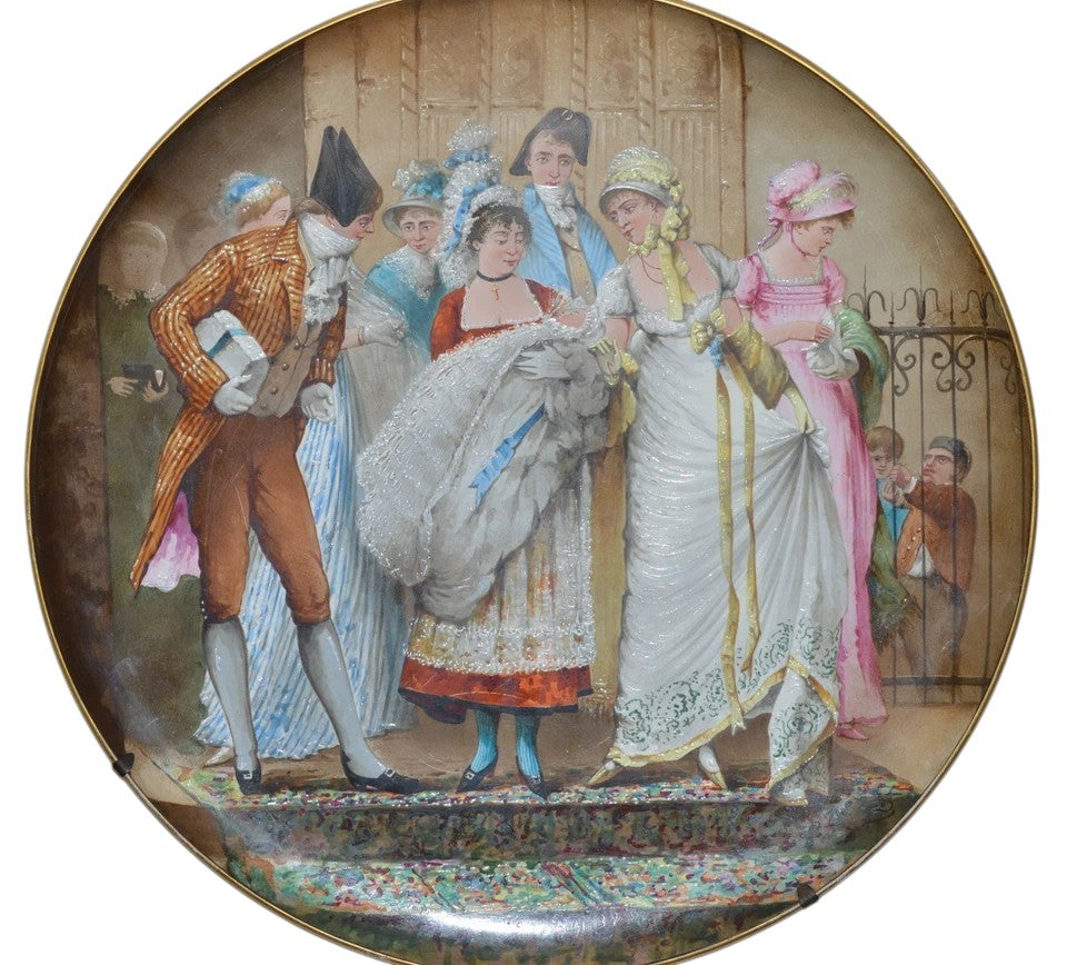 Antique French Creil et Montereau Plaque | Large Hand-Painted Christening Scene, c.1880