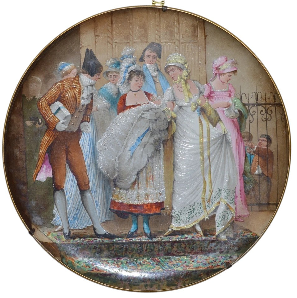 Antique French Creil et Montereau Plaque | Large Hand-Painted Christening Scene, c.1880