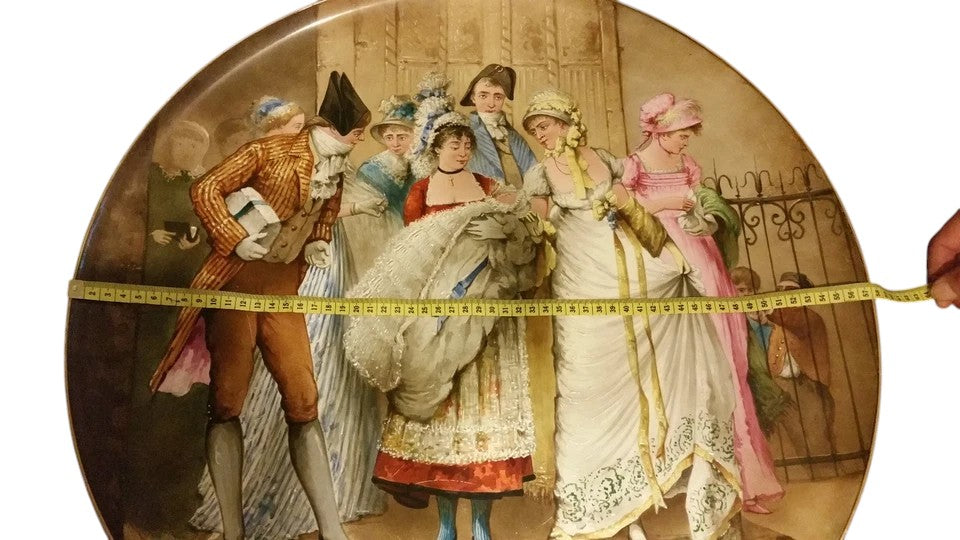 Antique French Creil et Montereau Plaque | Large Hand-Painted Christening Scene, c.1880