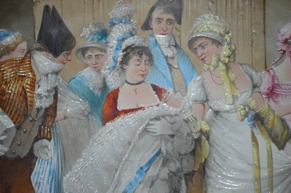 Antique French Creil et Montereau Plaque | Large Hand-Painted Christening Scene, c.1880