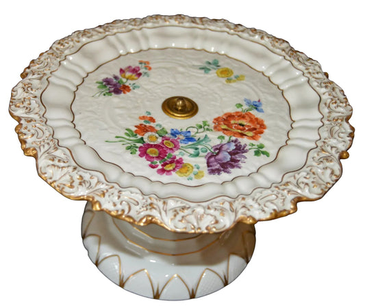 Antique Meissen Porcelain Cake Stand | Hand-Painted Floral Centerpiece, 1830