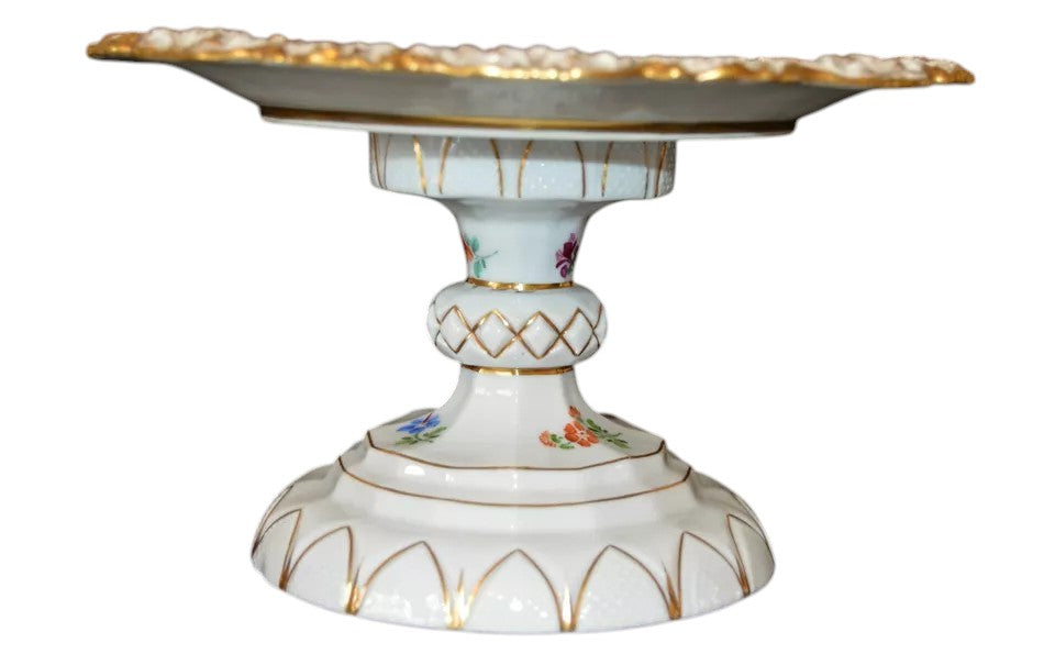 Antique Meissen Porcelain Cake Stand | Hand-Painted Floral Centerpiece, 1830