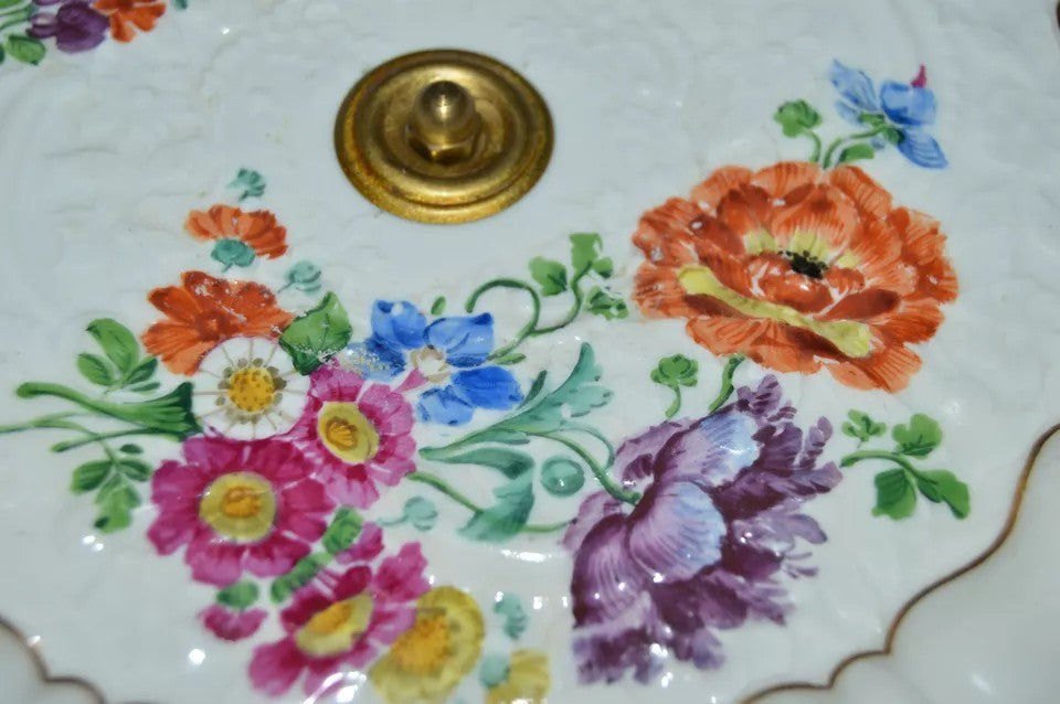 Antique Meissen Porcelain Cake Stand | Hand-Painted Floral Centerpiece, 1830