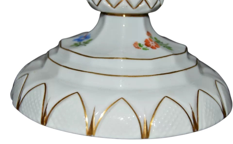 Antique Meissen Porcelain Cake Stand | Hand-Painted Floral Centerpiece, 1830