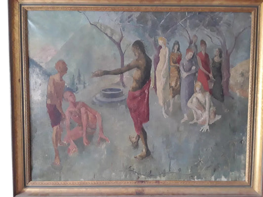 Hickey — Figures by a Well (Biblical Scene), Oil on Canvas