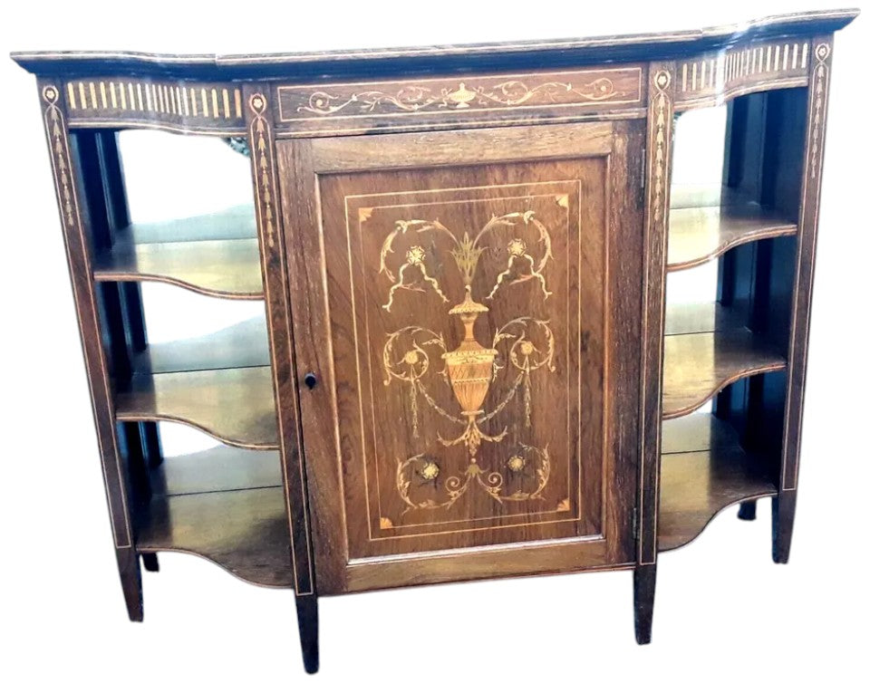 Antique Edwardian credenza, rosewood cabinet with panelled central door
