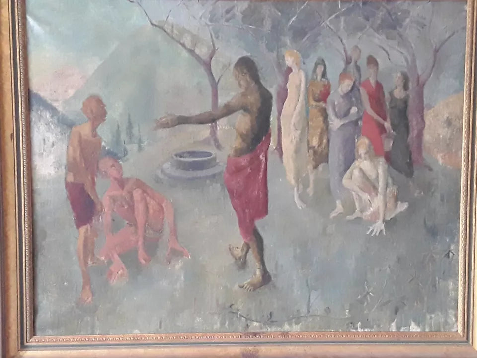Hickey — Figures by a Well (Biblical Scene), Oil on Canvas