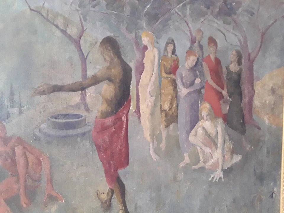 Hickey — Figures by a Well (Biblical Scene), Oil on Canvas
