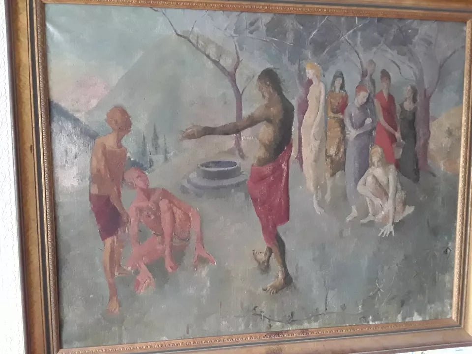 Hickey — Figures by a Well (Biblical Scene), Oil on Canvas