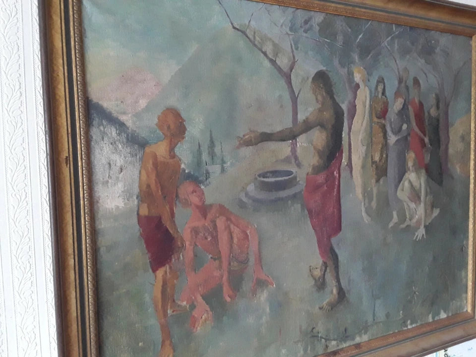 Hickey — Figures by a Well (Biblical Scene), Oil on Canvas