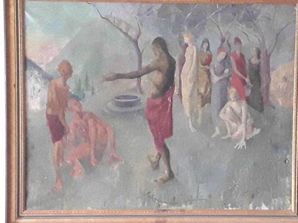 Hickey — Figures by a Well (Biblical Scene), Oil on Canvas