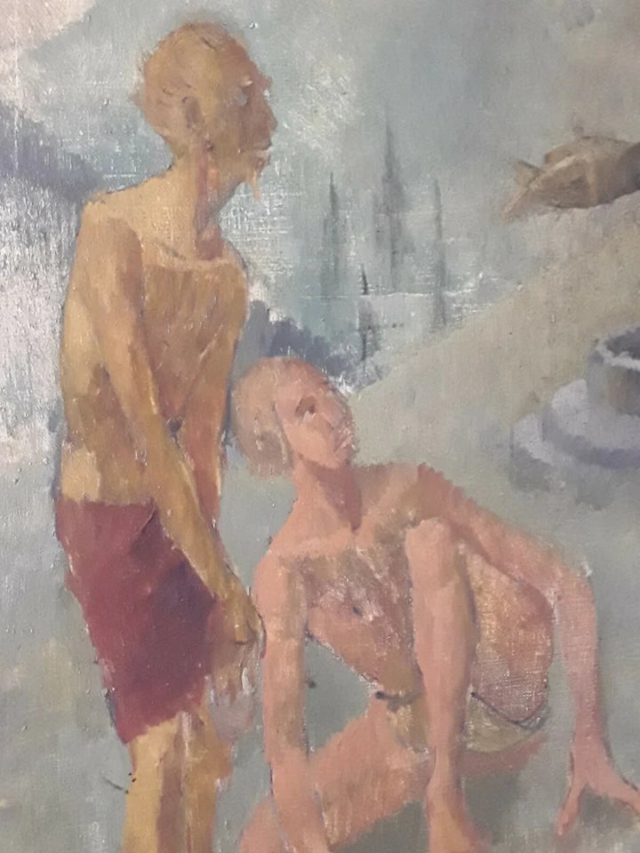 Hickey — Figures by a Well (Biblical Scene), Oil on Canvas