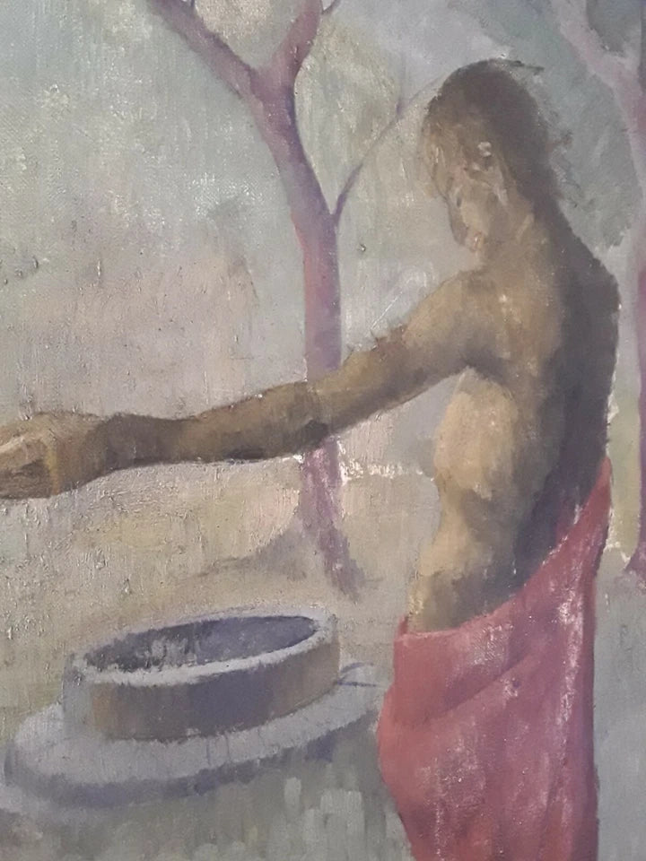 Hickey — Figures by a Well (Biblical Scene), Oil on Canvas