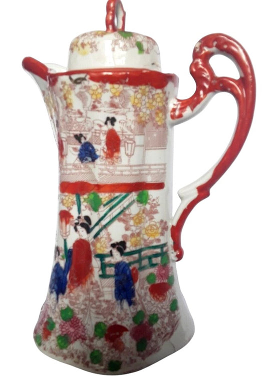 Antique Japanese Kutani Porcelain Chocolate Pot, Hand-Painted, Circa 1900