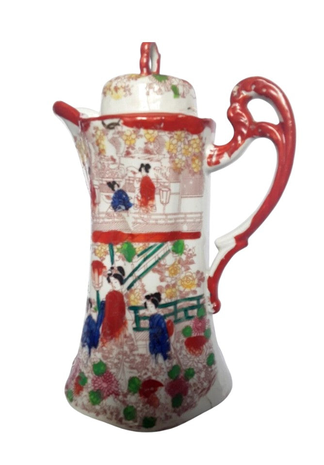 Antique Japanese Kutani Porcelain Chocolate Pot, Hand-Painted, Circa 1900