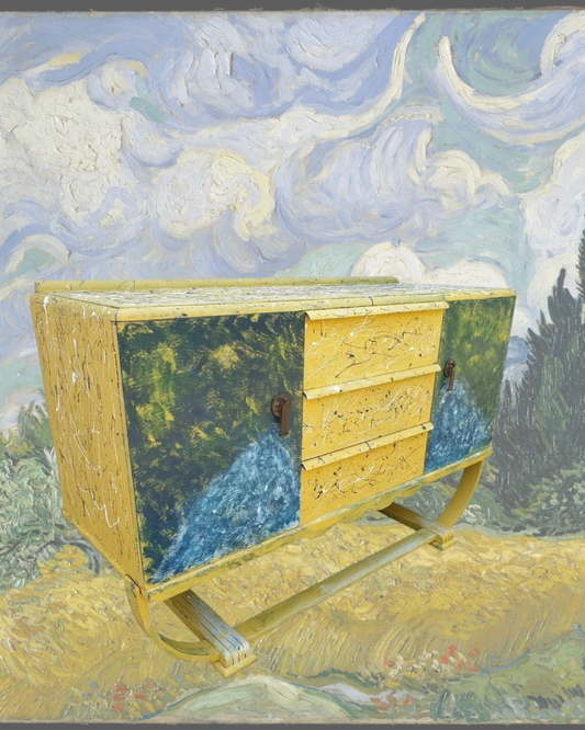 Vintage Mid-Century Hand-Painted Sideboard inspired by Van Gogh
