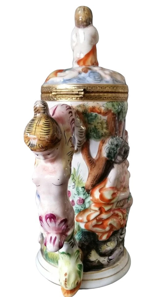 Vintage Capodimonte Hand-Painted Jug with Cupid Finial – Italian Majolica Porcelain