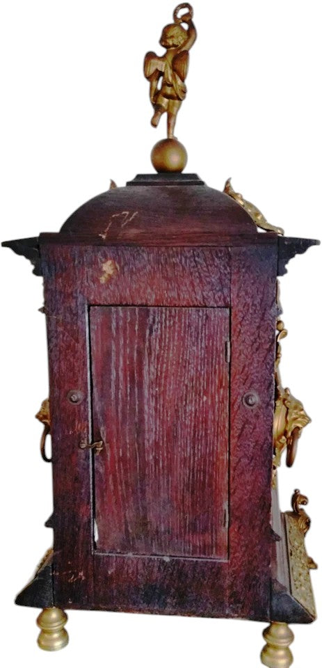 Antique Oak Mantel Clock with Brass Dial & Figurines | Pre-1900