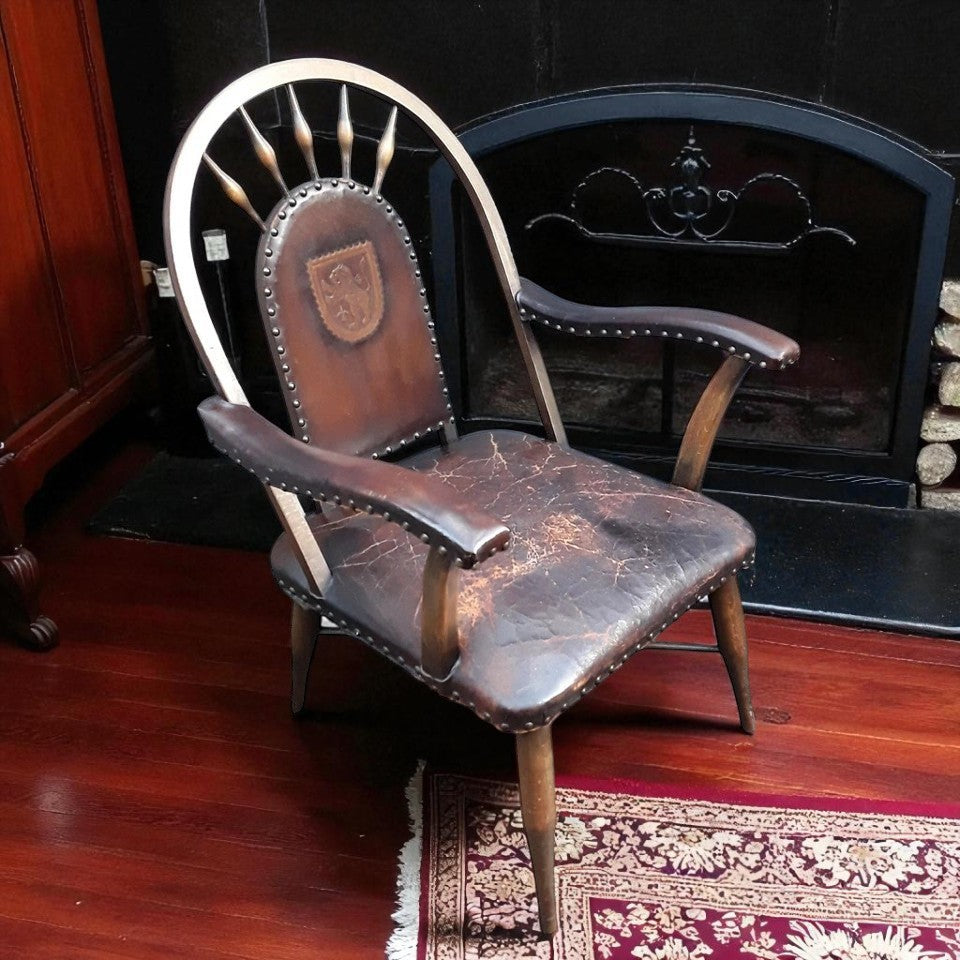 19th Century Spanish Armchair | Rare Antique Hardwood & Leather