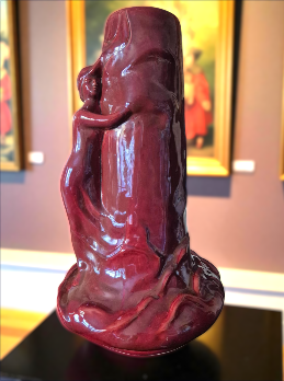 Antique Zsolnay Eosin Glazed Ceramic Figural Vase, Hungary (c.1900–1940) – Large 49cm Art Nouveau Masterpiece