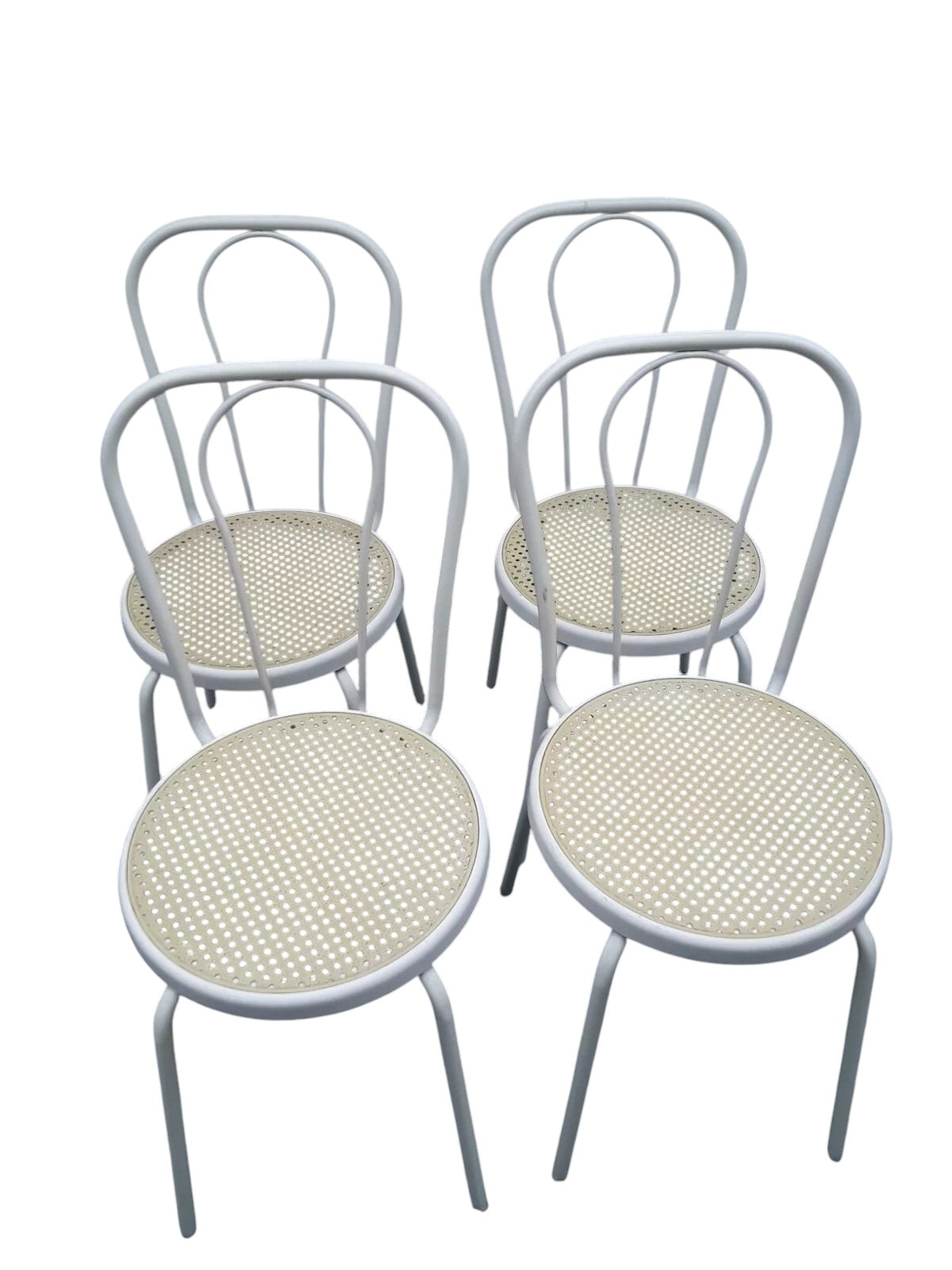 Set of 4 White Thonet Style Chairs | Metal Frame with Bamboo Seats