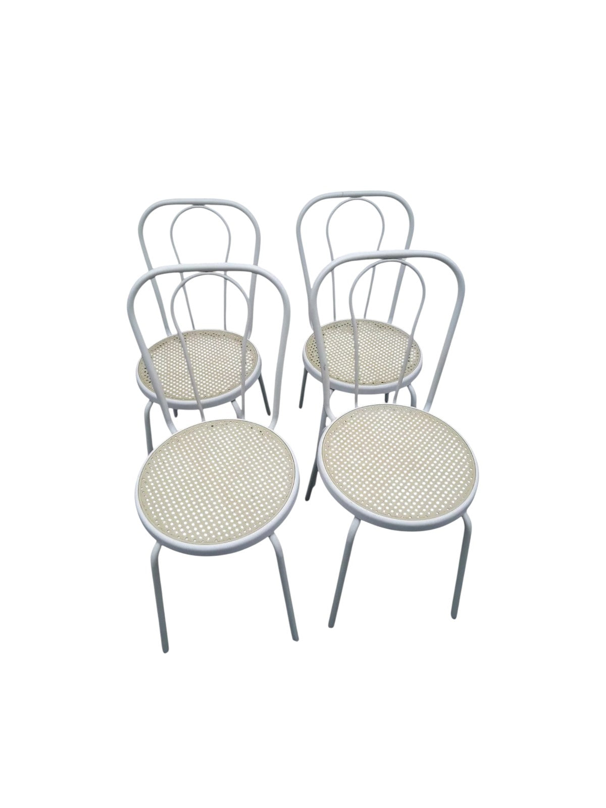 Set of 4 White Thonet Style Chairs | Metal Frame with Bamboo Seats