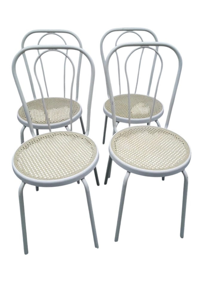 Set of 4 White Thonet Style Chairs | Metal Frame with Bamboo Seats