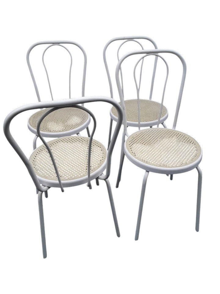 Set of 4 White Thonet Style Chairs | Metal Frame with Bamboo Seats