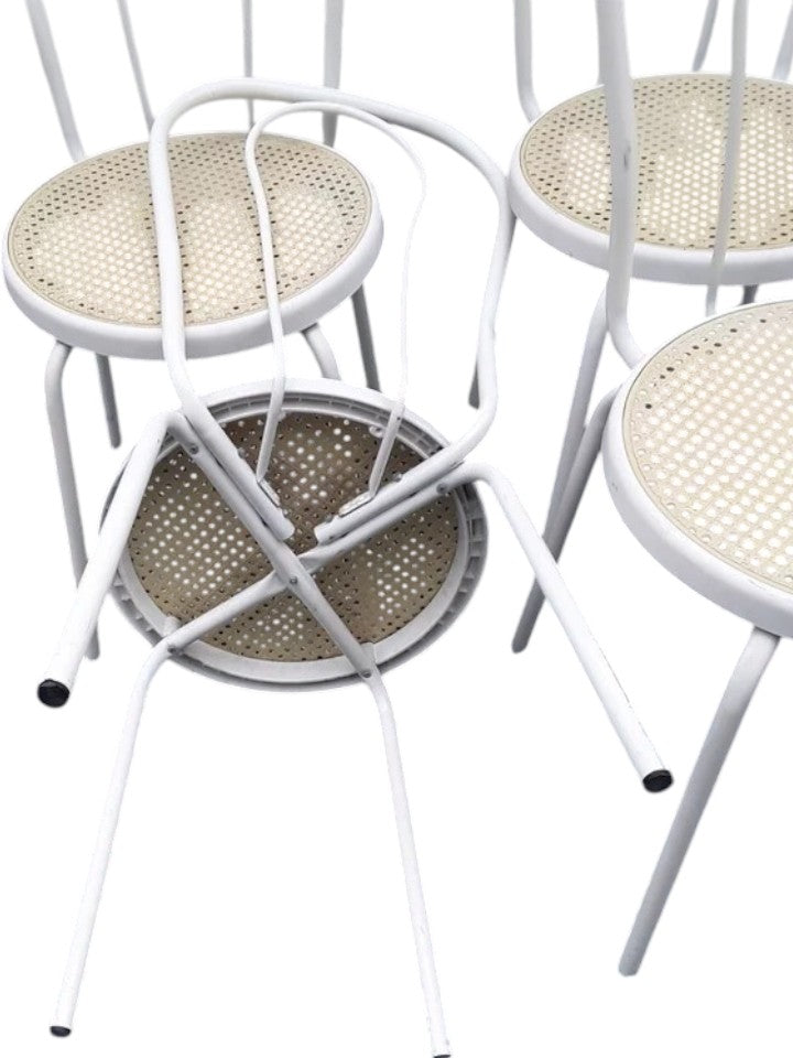 Set of 4 White Thonet Style Chairs | Metal Frame with Bamboo Seats