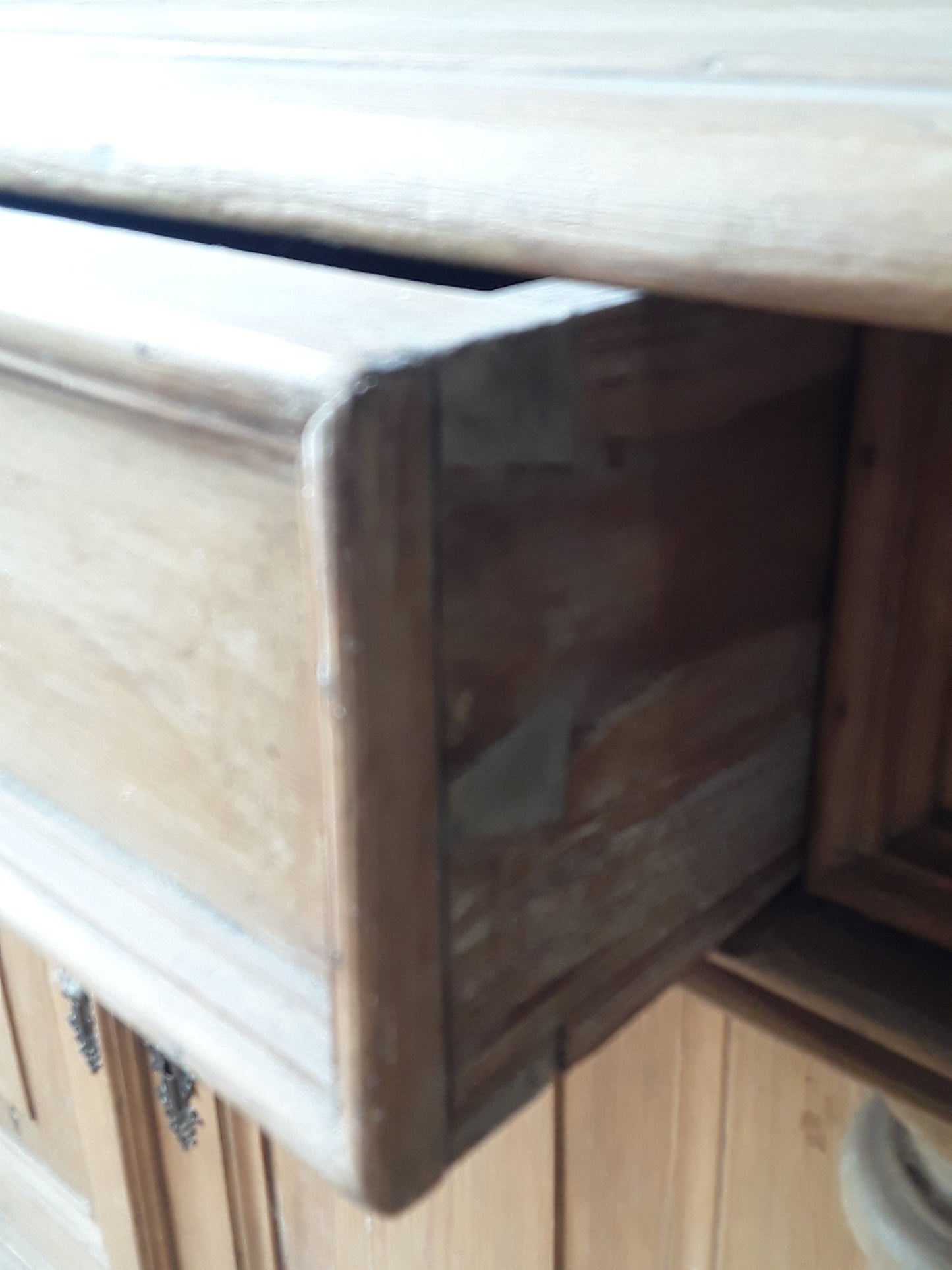 Antique Continental Carved Pine Dresser | Large Stripped Part-Glazed Display Cabinet