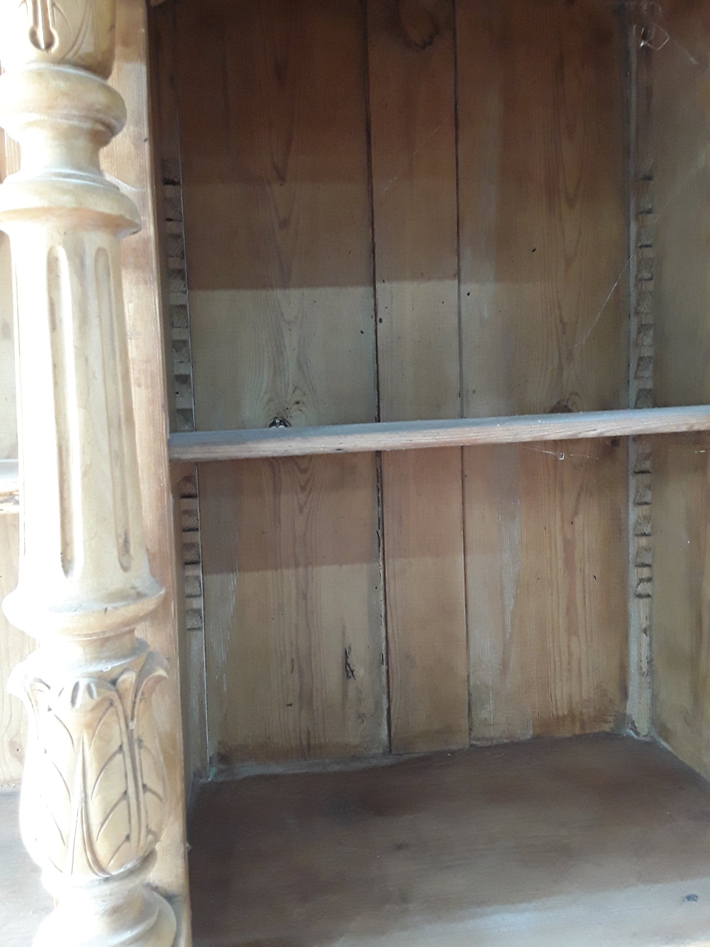 Antique Continental Carved Pine Dresser | Large Stripped Part-Glazed Display Cabinet