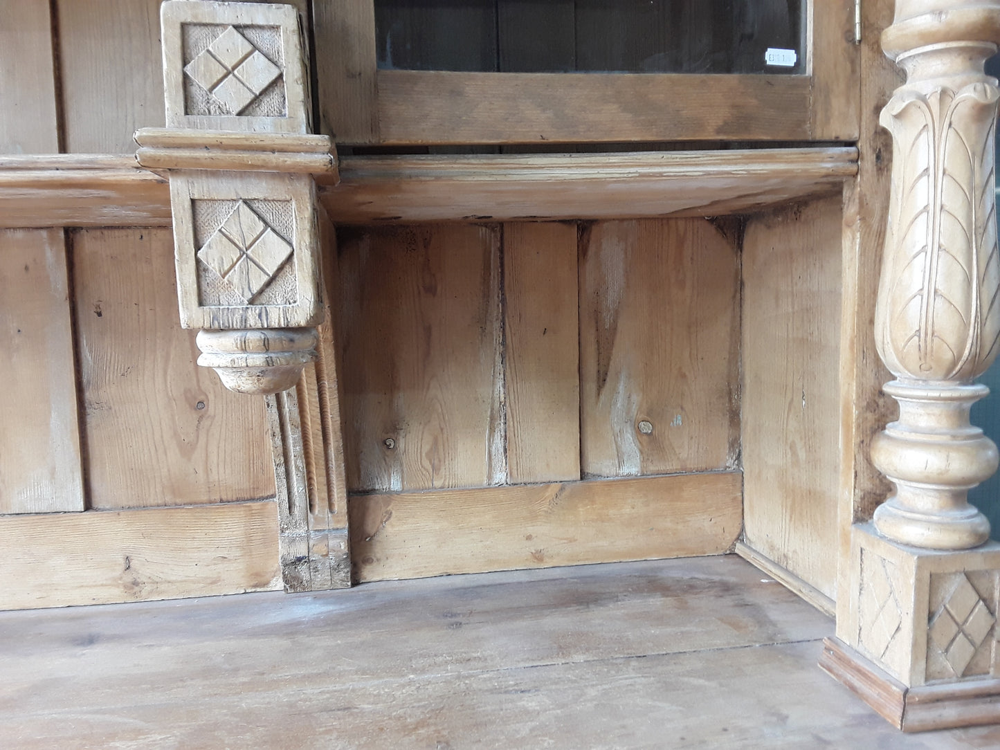 Antique Continental Carved Pine Dresser | Large Stripped Part-Glazed Display Cabinet