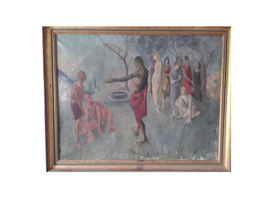 Hickey — Figures by a Well (Biblical Scene), Oil on Canvas