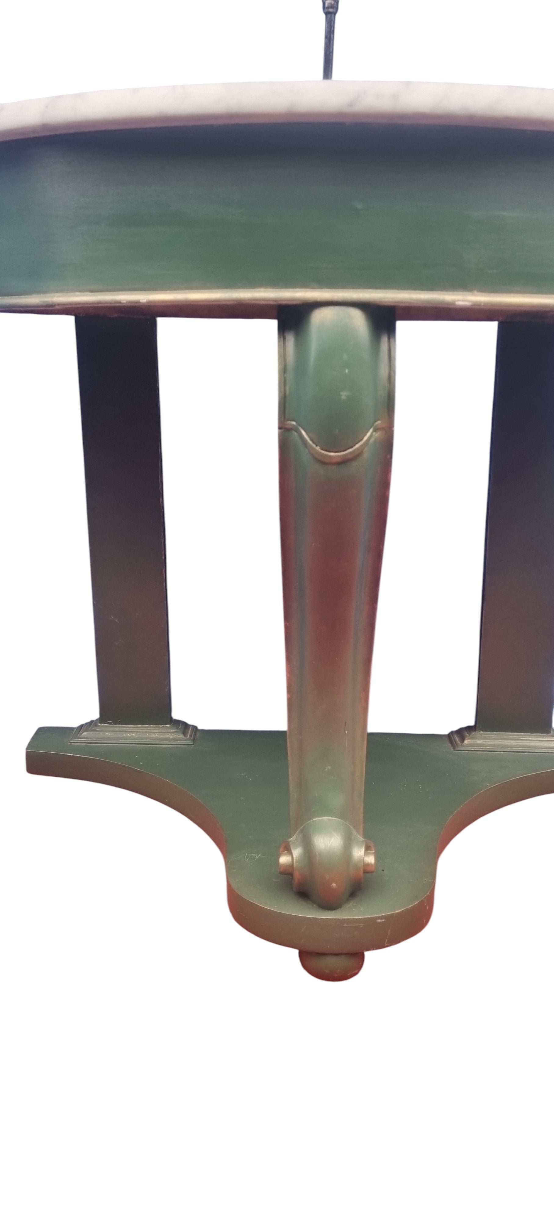 Elegant Victorian demi-lune console table showing curved mahogany base and marble top