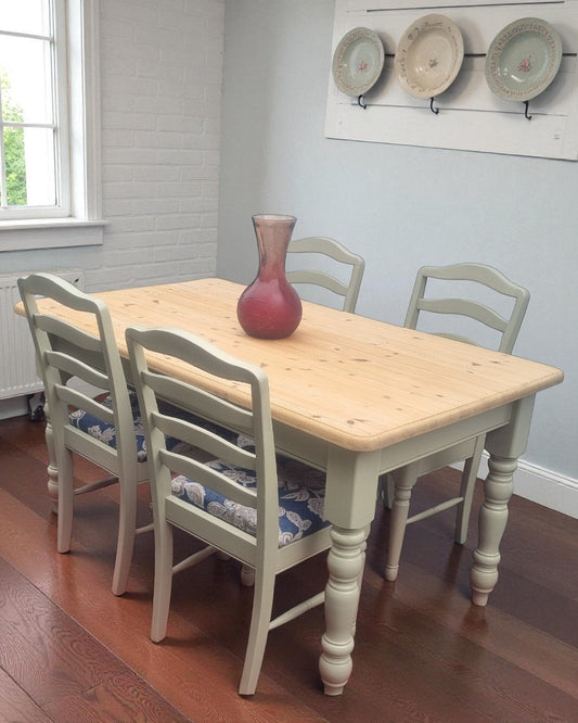 Charming Farmhouse Dining Set – Solid Pine with French Grey Finish