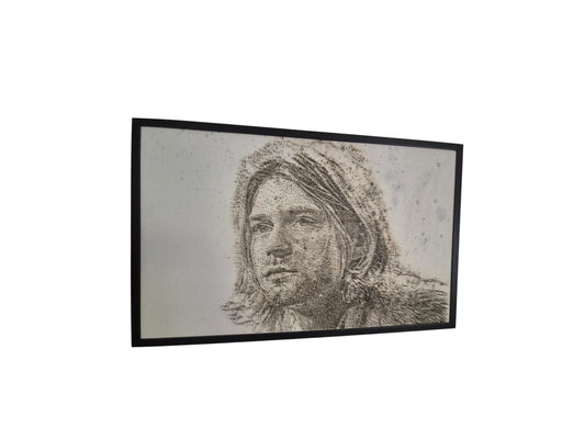 George Wolberg artwork Kurt Cobain portrait made of galvanised steel pins on wrapped canvas
