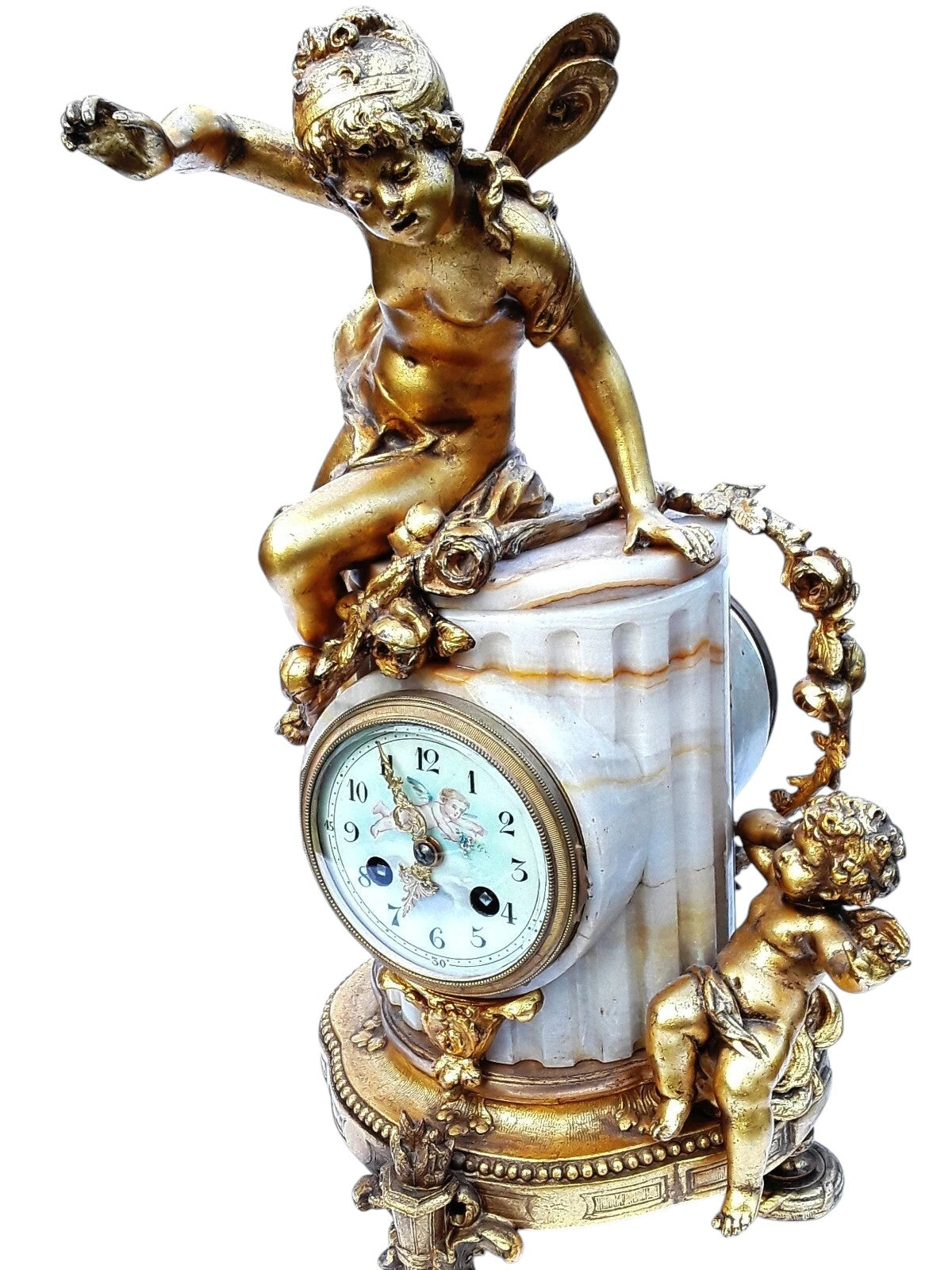 Antique French Onyx & Gilt Bronze Mantel Clock with Cherubs | 19th Century, c.1860–80