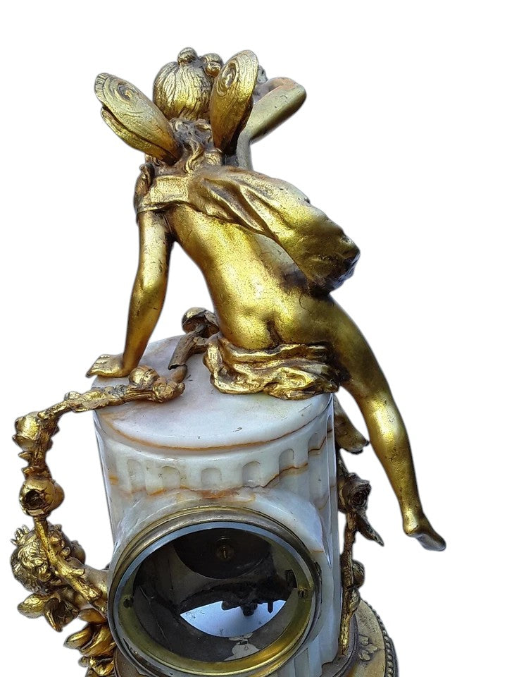 Antique French Onyx & Gilt Bronze Mantel Clock with Cherubs | 19th Century, c.1860–80