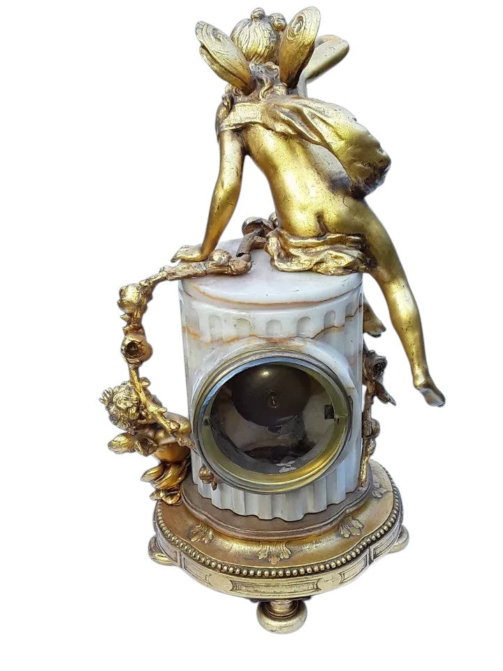 Antique French Onyx & Gilt Bronze Mantel Clock with Cherubs | 19th Century, c.1860–80