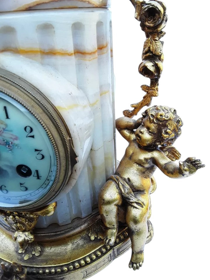 Antique French Onyx & Gilt Bronze Mantel Clock with Cherubs | 19th Century, c.1860–80