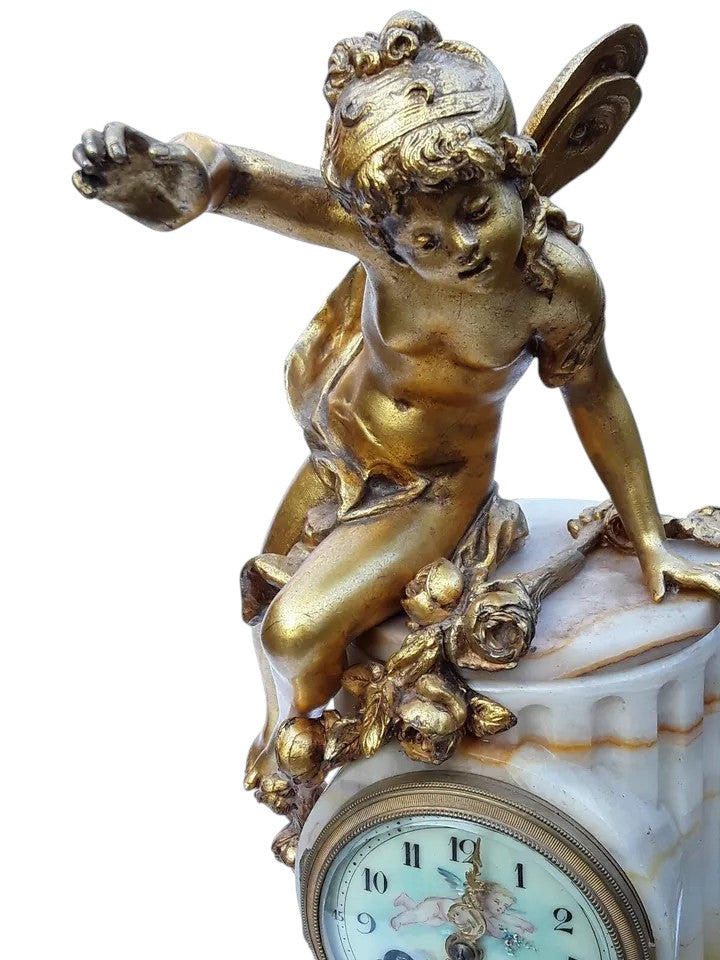 Antique French Onyx & Gilt Bronze Mantel Clock with Cherubs | 19th Century, c.1860–80