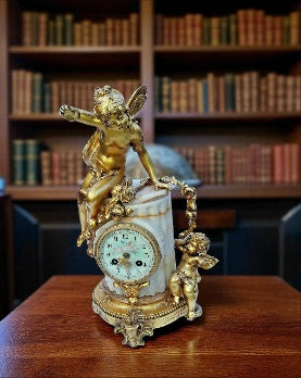 Antique French Onyx & Gilt Bronze Mantel Clock with Cherubs | 19th Century, c.1860–80