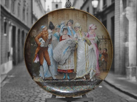 Antique French Creil et Montereau Plaque | Large Hand-Painted Christening Scene, c.1880