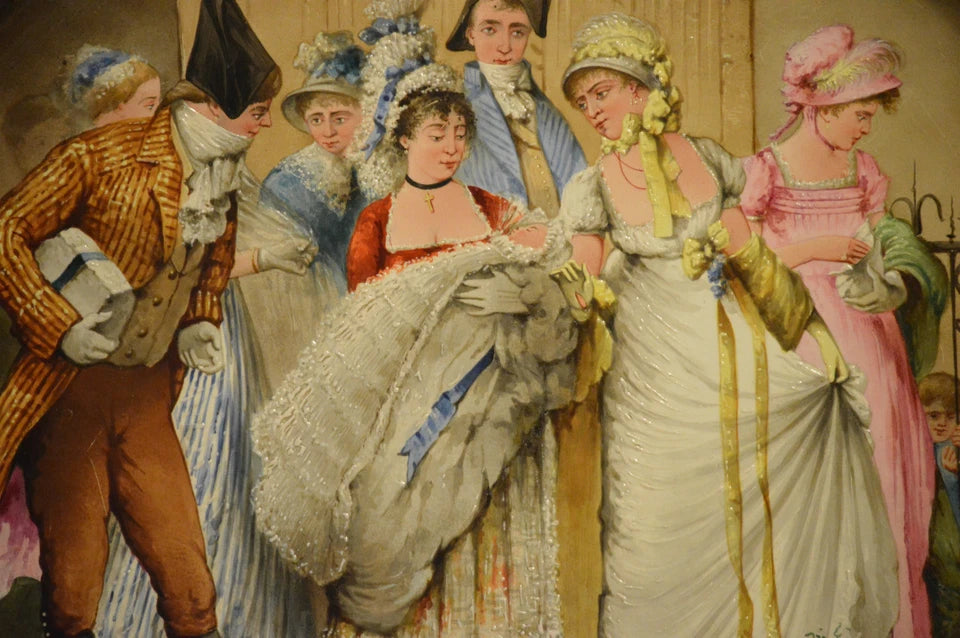 Antique French Creil et Montereau Plaque | Large Hand-Painted Christening Scene, c.1880