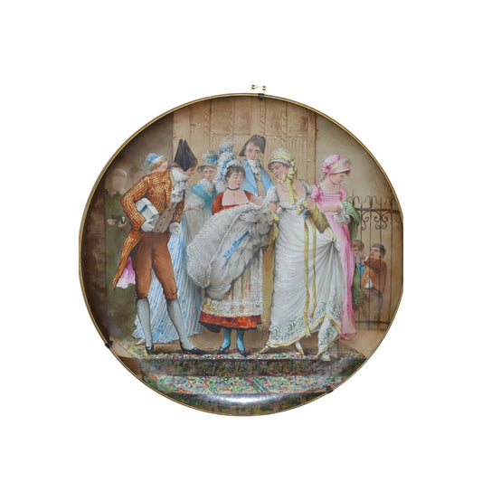 Antique French Creil et Montereau Plaque | Large Hand-Painted Christening Scene, c.1880