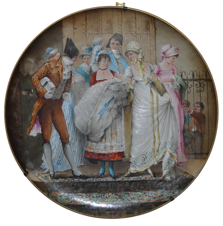 Antique French Creil et Montereau Plaque | Large Hand-Painted Christening Scene, c.1880